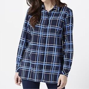 Susan graver blue plaid button down long sleeve shirt size XS